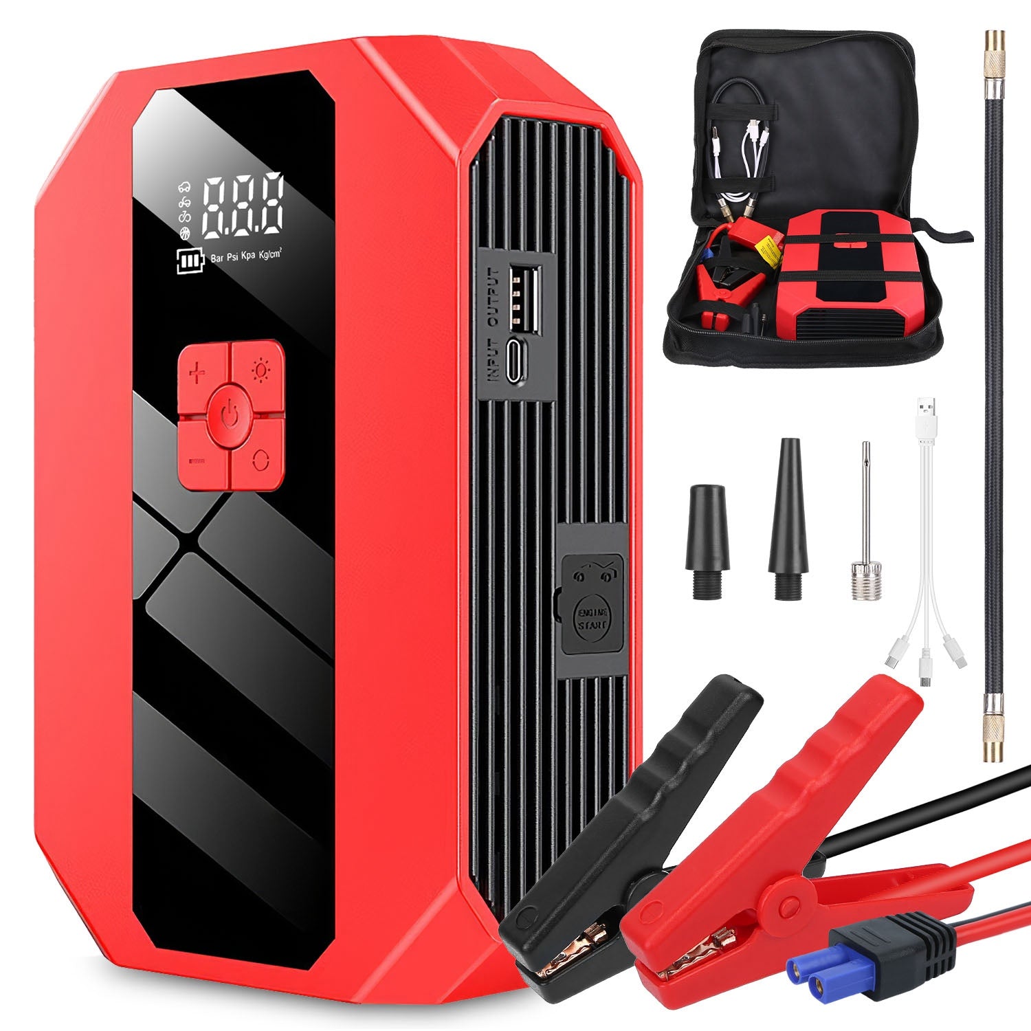 Portable Car Jump Starter & Air Compressor — 1500A, 400PSI, Power Bank & LED Flashlight