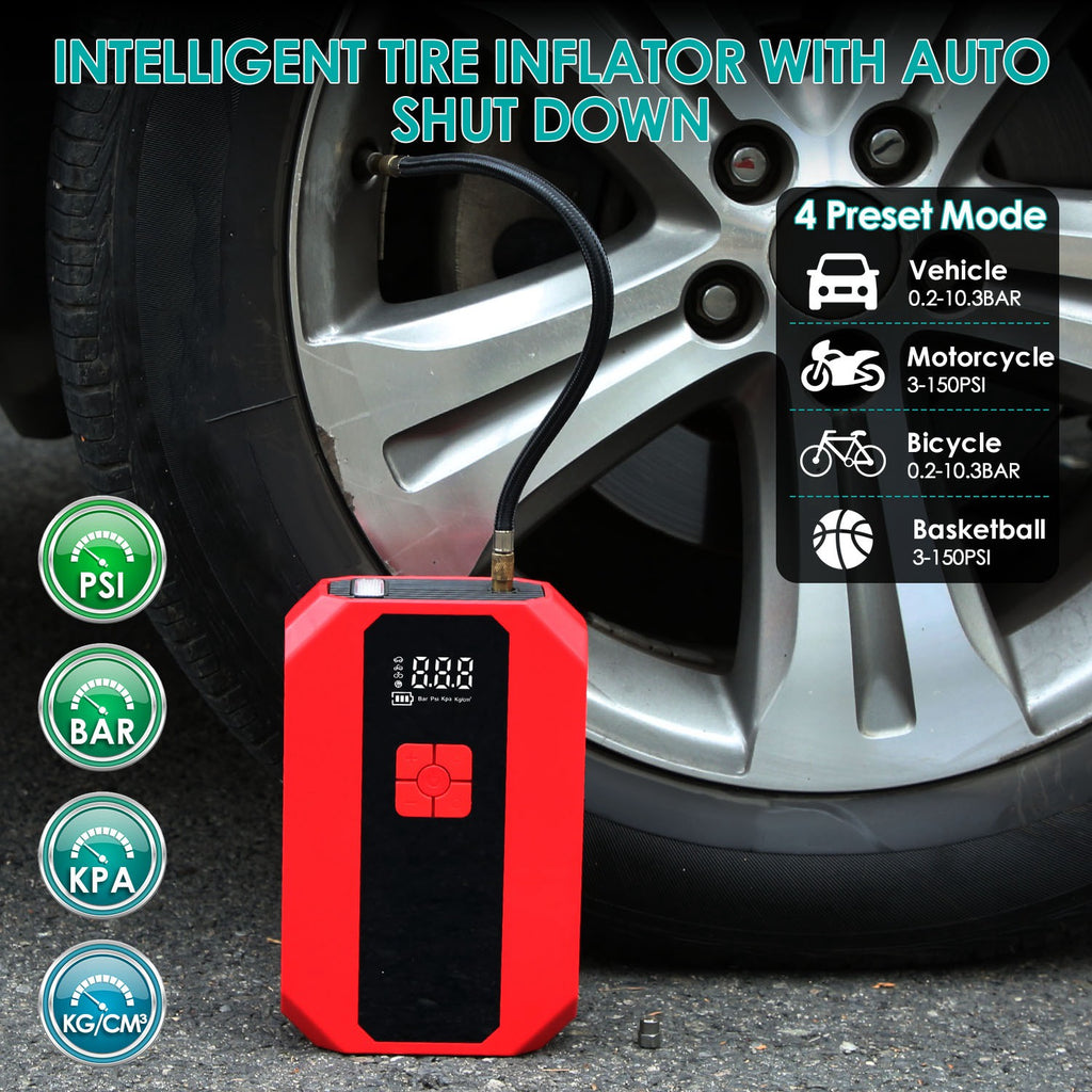 Portable Car Jump Starter & Air Compressor — 1500A, 400PSI, Power Bank & LED Flashlight